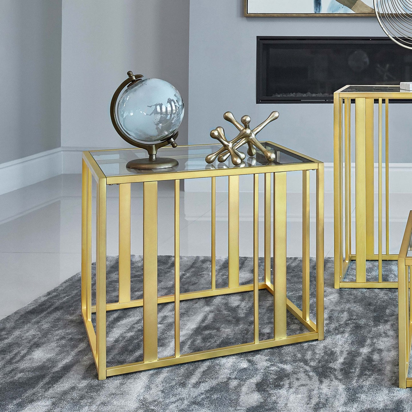 Adri Rectangular Glass Top Side End Table Matte Brass