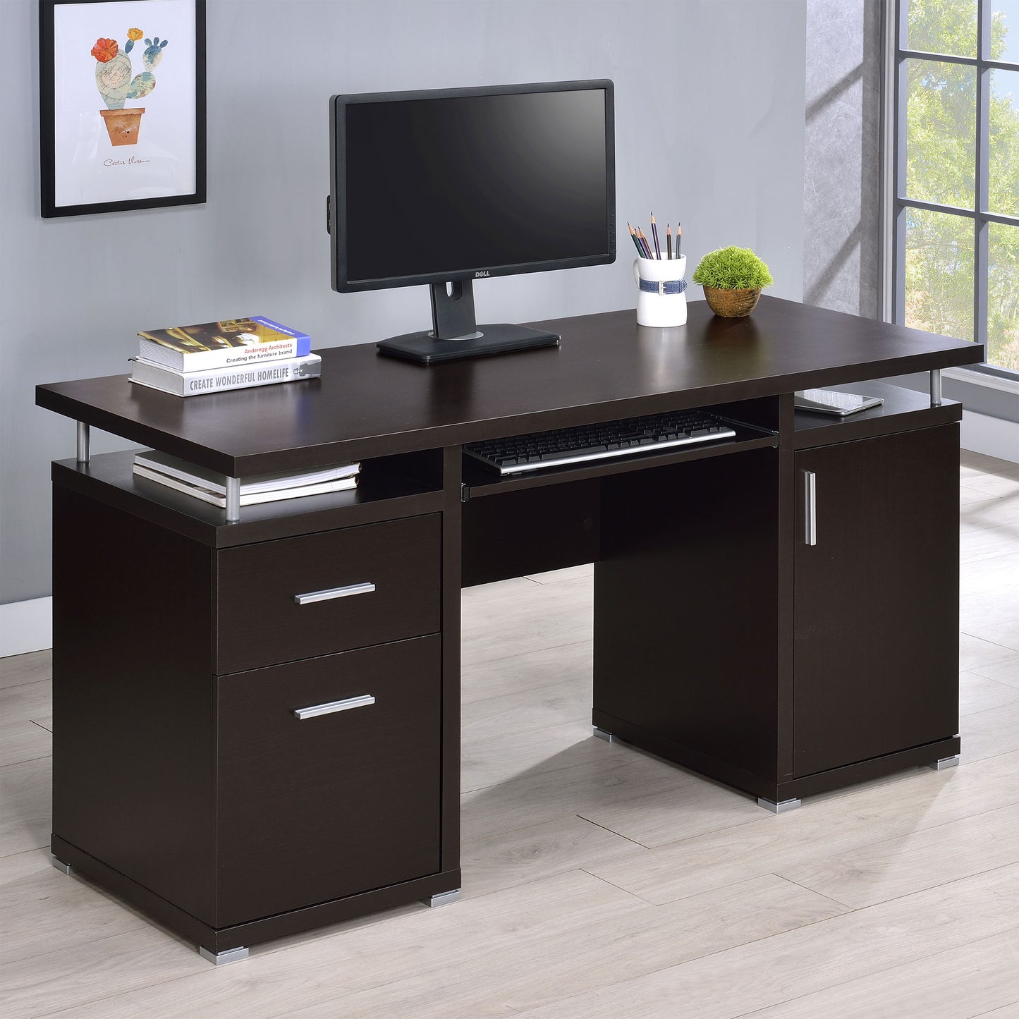 Tracy 55-inch 2-drawer Office Computer Desk Cappuccino