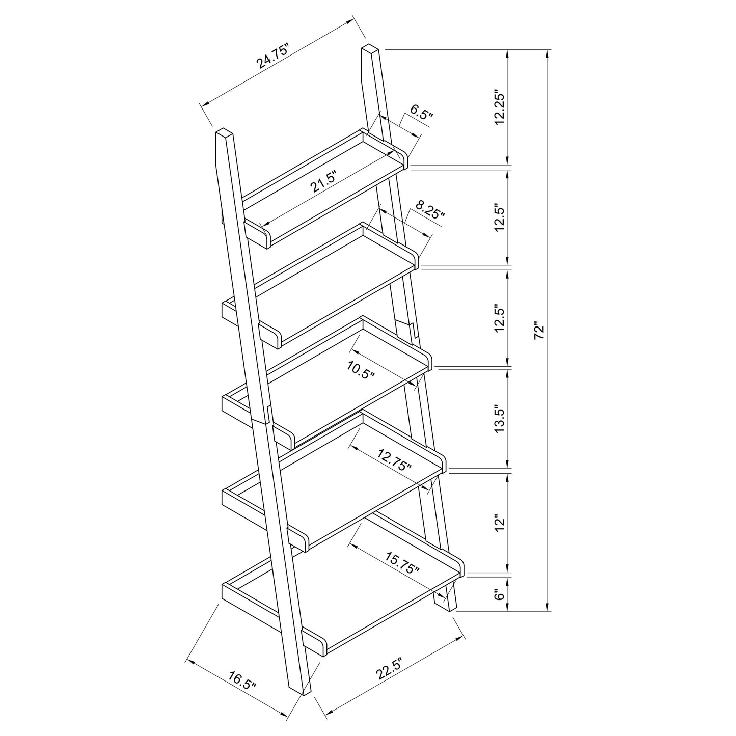 Colella 72-inch 5-shelf Ladder Bookshelf Cappuccino