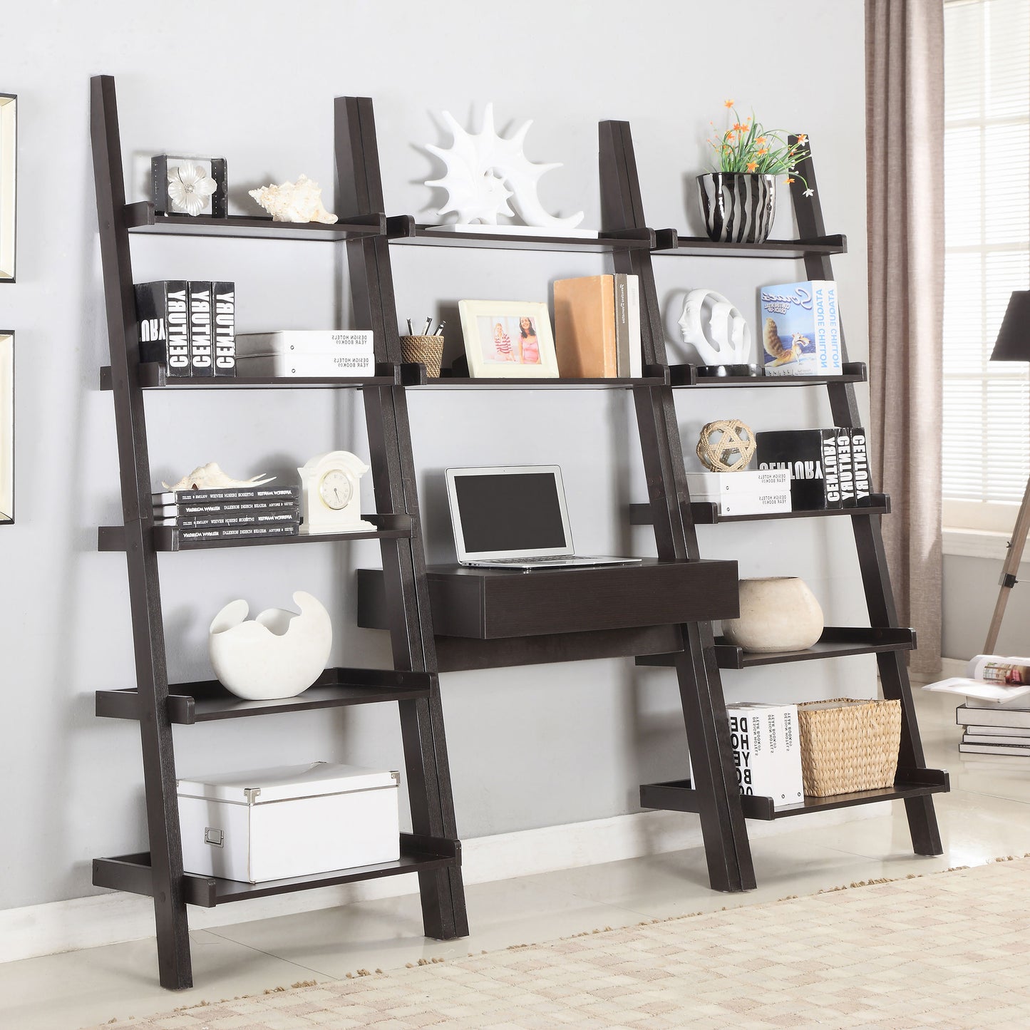 Colella 72-inch 5-shelf Ladder Bookshelf Cappuccino