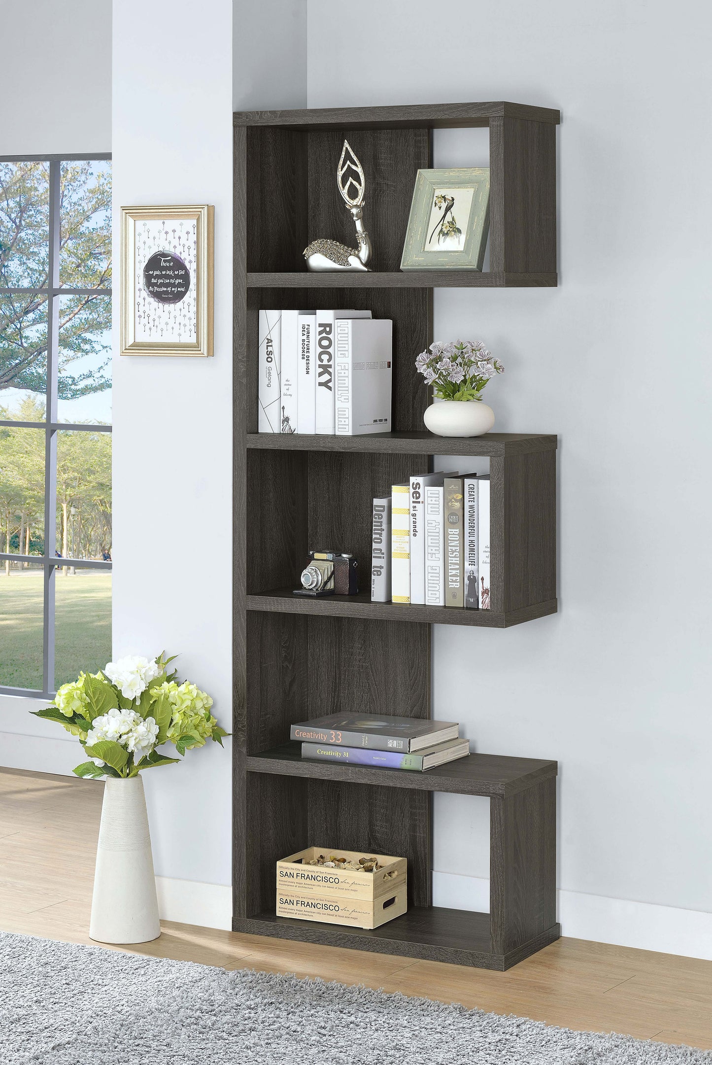 Joey 71-inch 5-shelf Bookshelf Weathered Grey