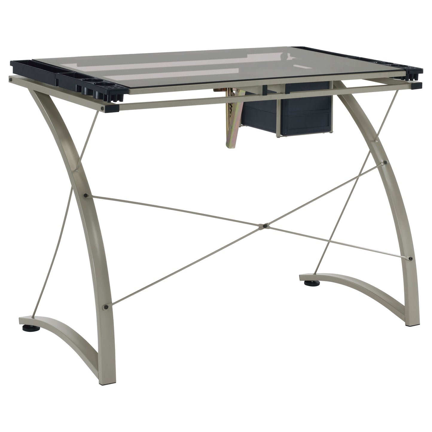 Melo 41-inch Glass Top Drafting Table with Storage Silver