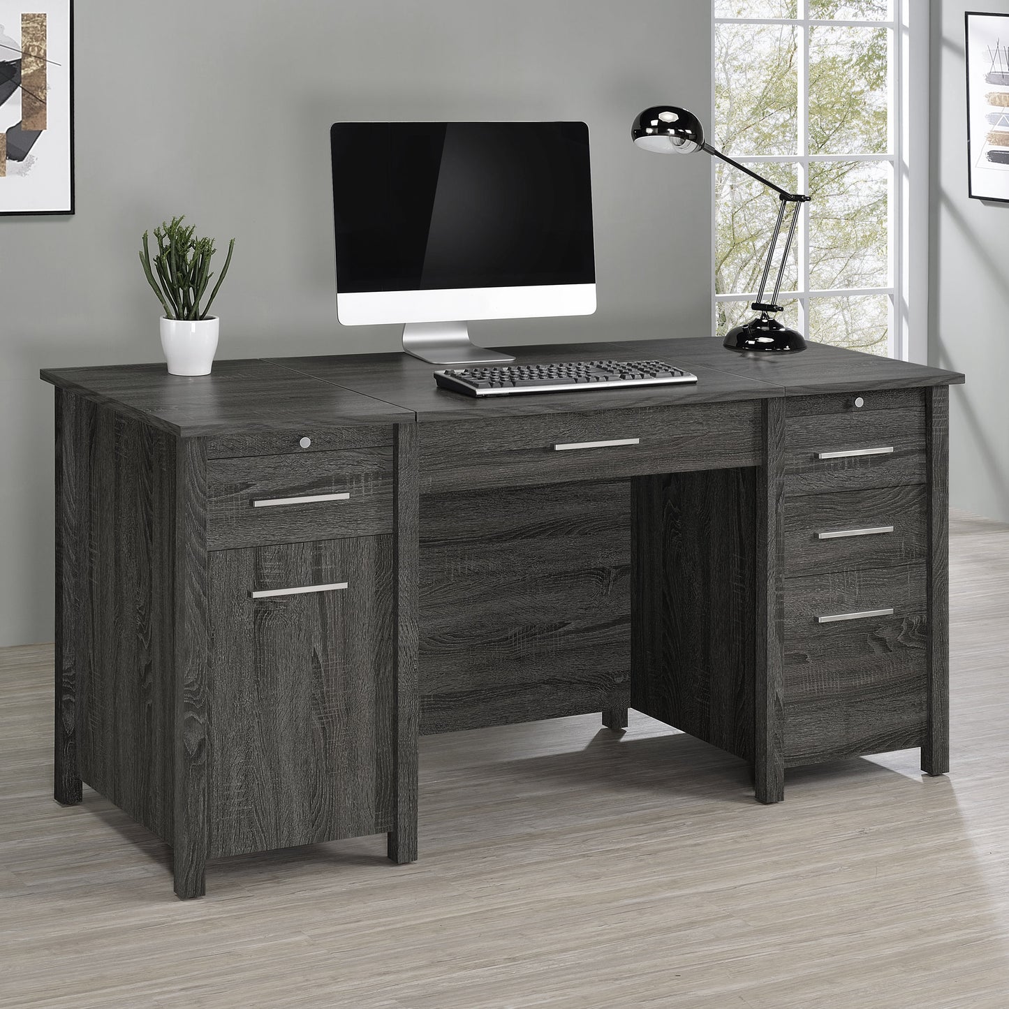 Dylan 60-inch 4-drawer Lift Top Office Desk Weathered Grey