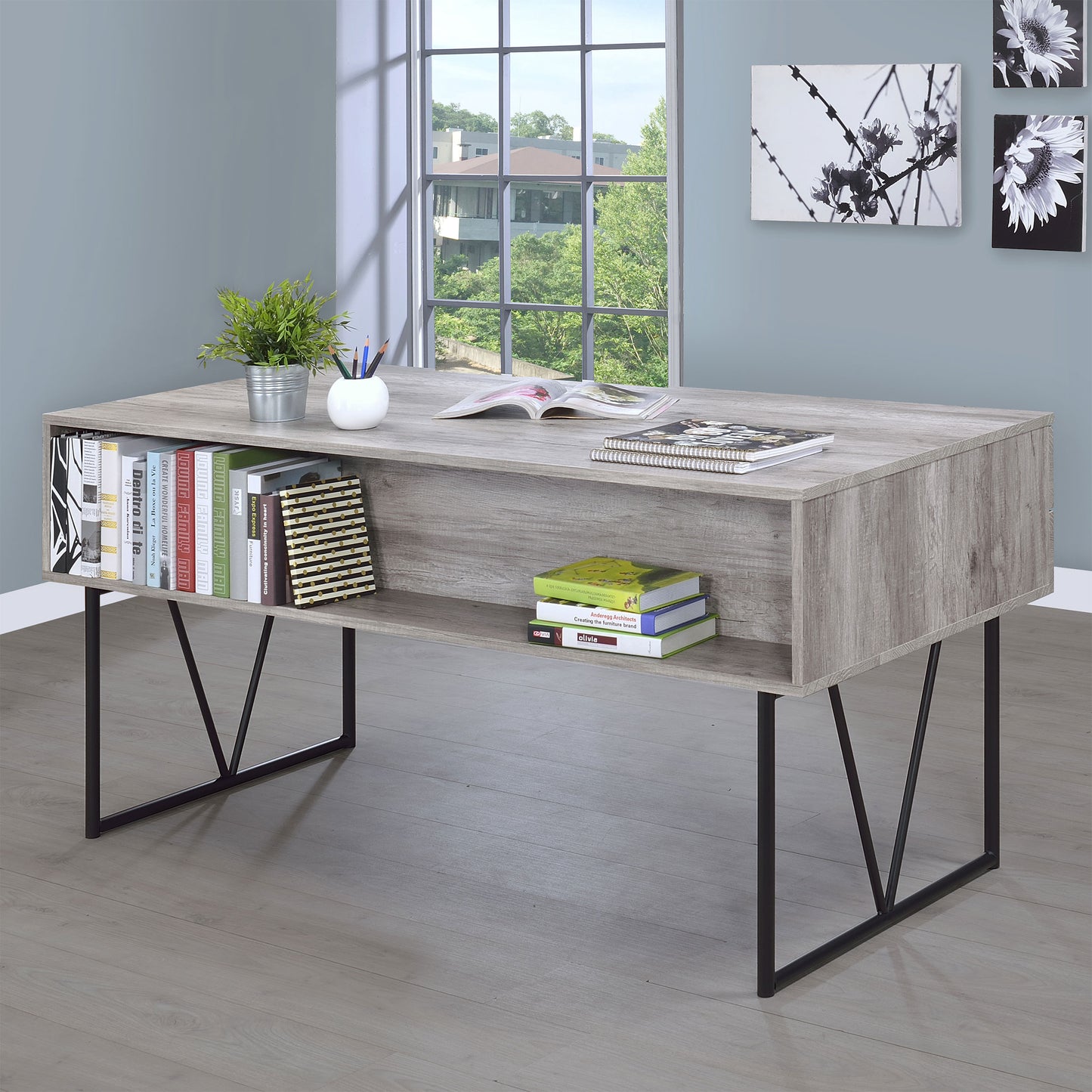 Analiese 63-inch 4-drawer Writing Desk Grey Driftwood