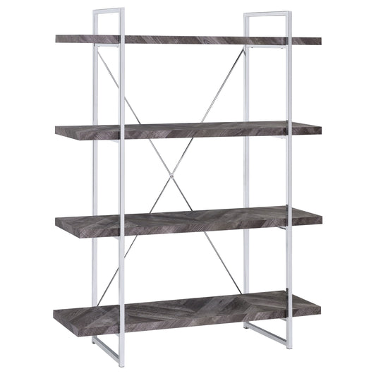 Grimma 63-inch 4-shelf Bookshelf Rustic Grey and Chrome