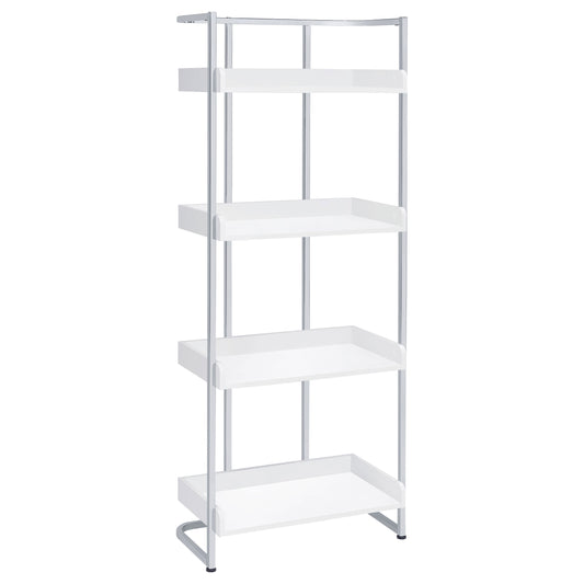 Ember 68-inch 4-shelf Bookshelf White High Gloss and Chrome