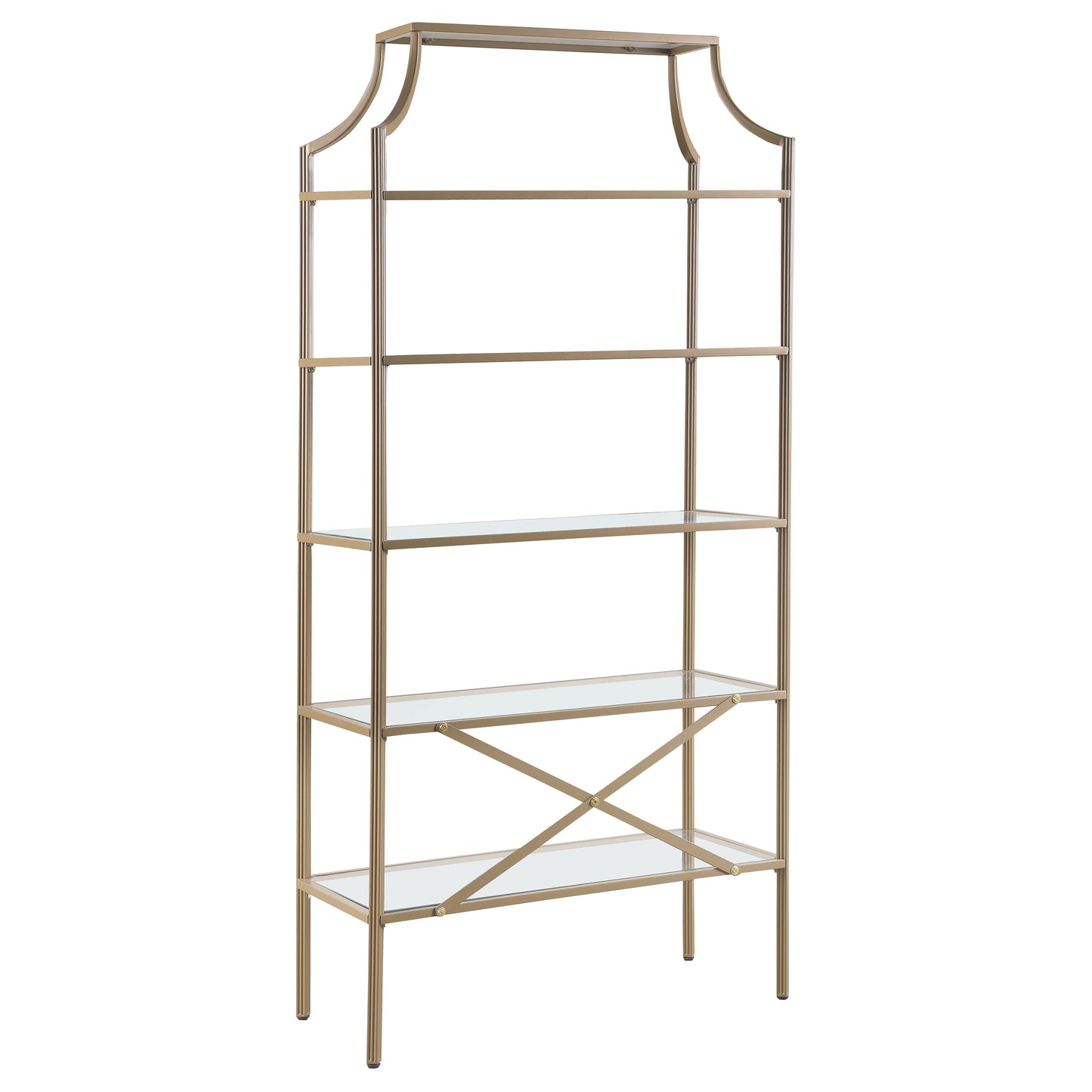 Serena 70-inch 5-shelf Glass Bookshelf Gold