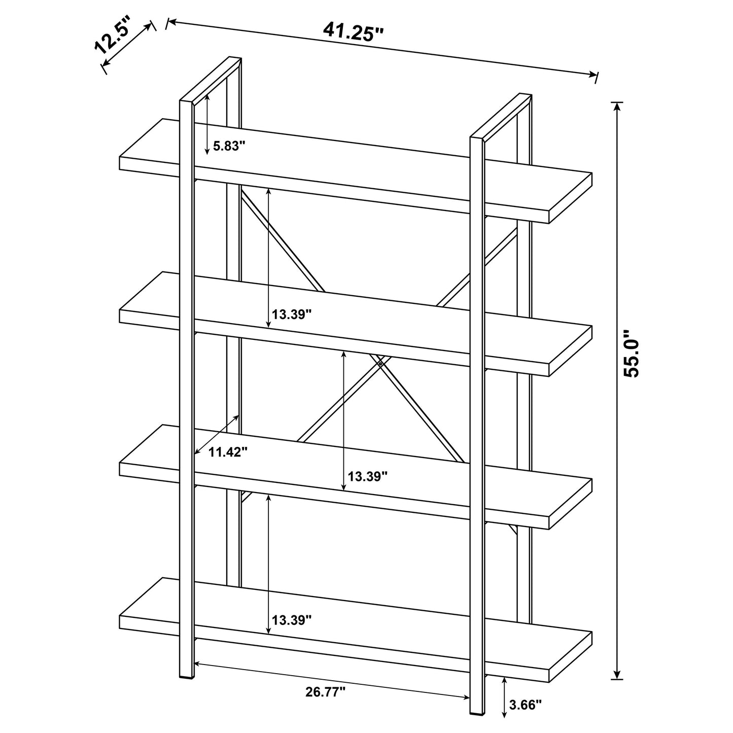 Cole 55-inch 4-shelf Bookshelf Grey Driftwood and Gunmetal