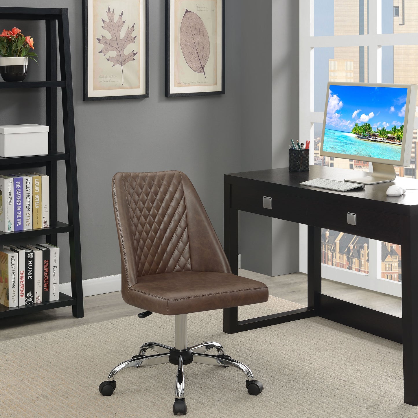 Althea Upholstered Adjustable Home Office Desk Chair Brown