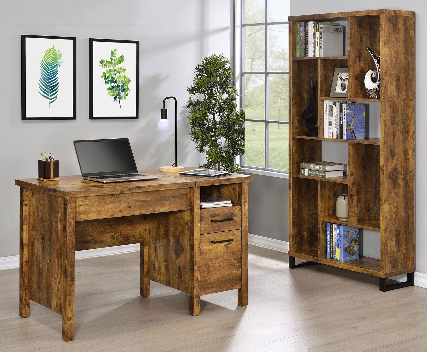 Delwin 47-inch 2-drawer Lift Top Computer Desk Rustic Nutmeg