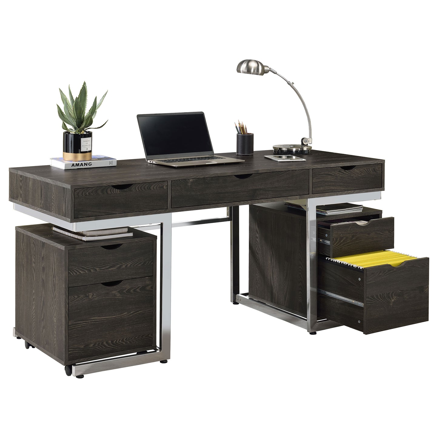 Noorvik 3-piece Computer Desk and File Cabinet Set Dark Oak