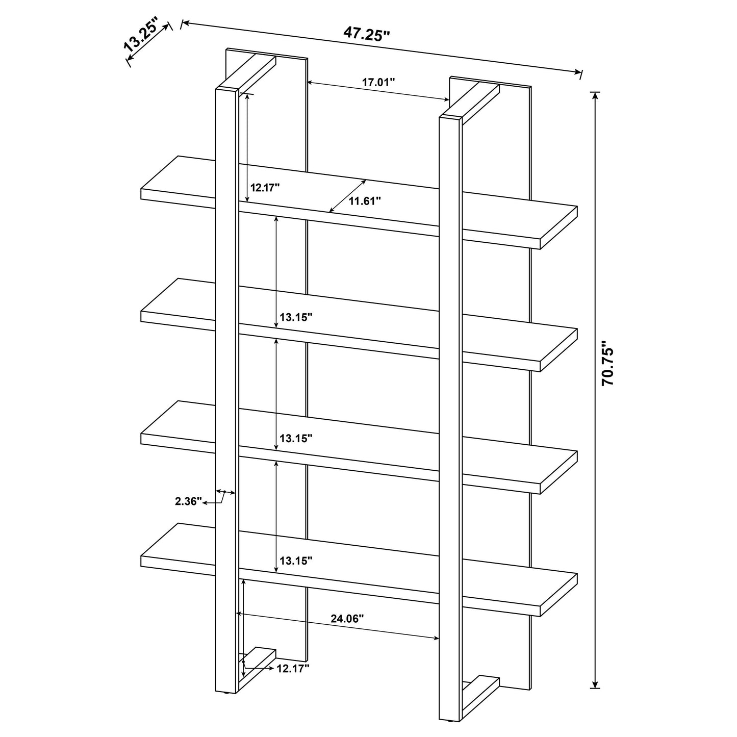 Danbrook 71-inch 4-shelf Bookshelf Black and Aged Walnut