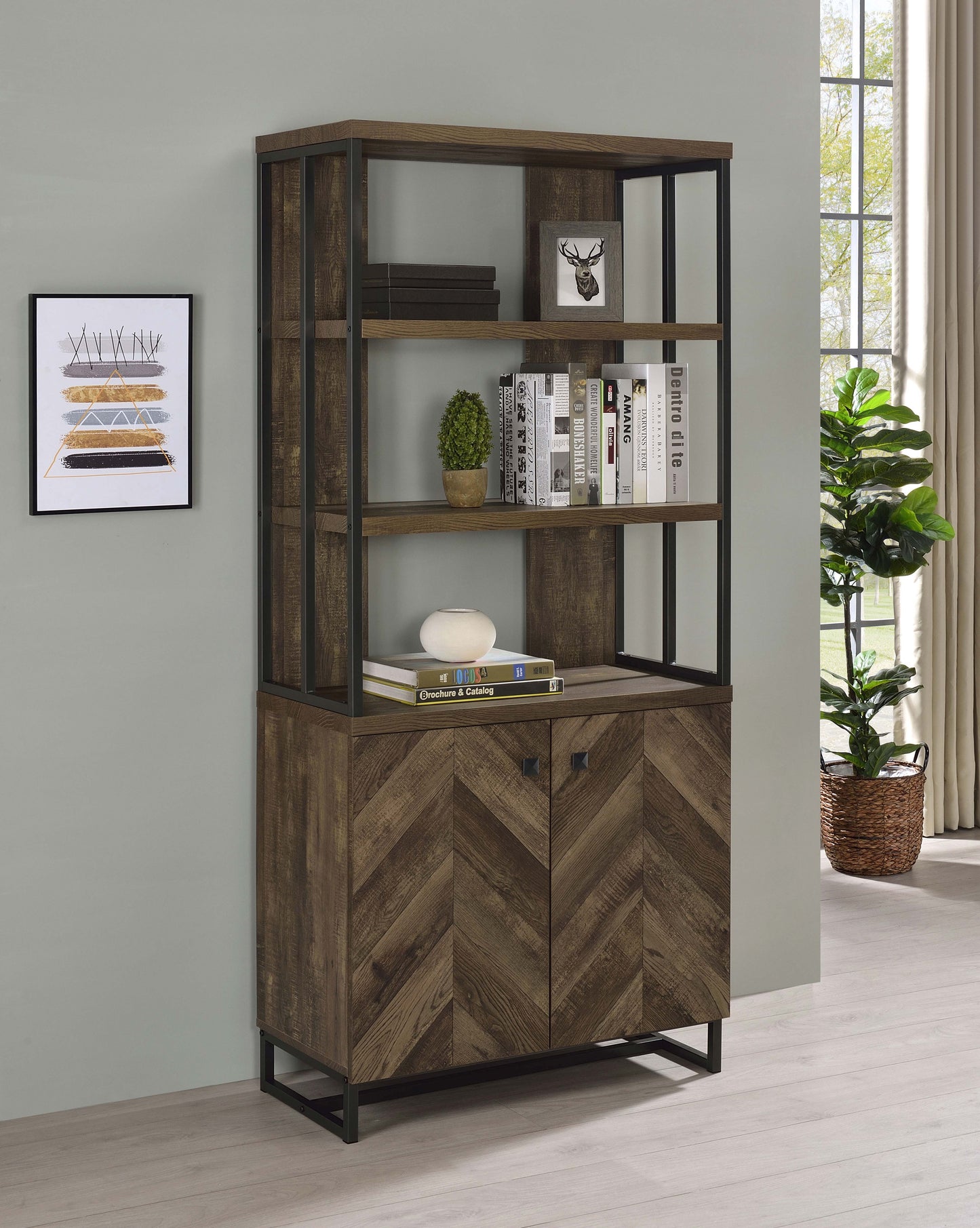 Millbrook 71-inch 2-door Storage Bookshelf Rustic Oak