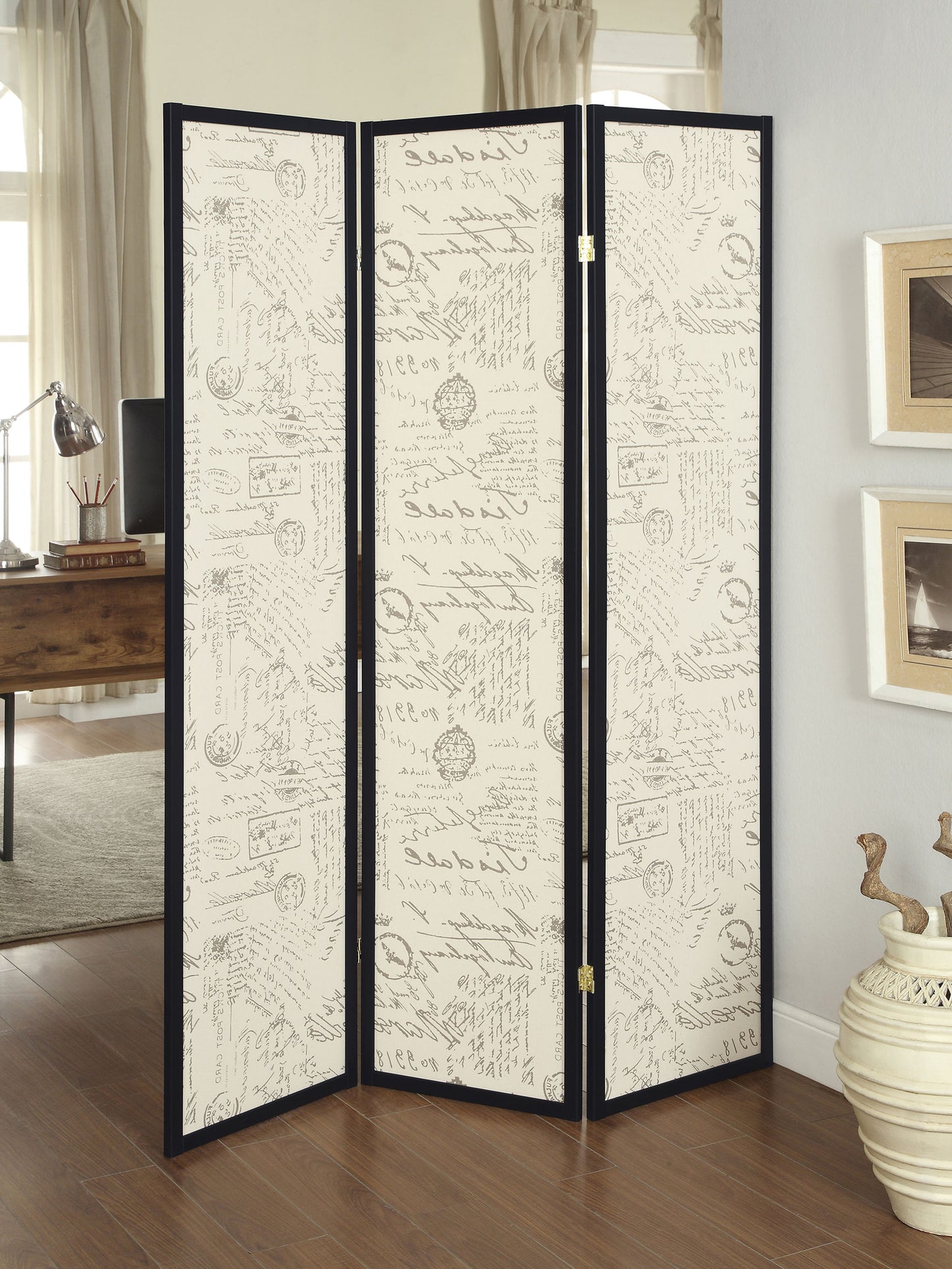 Felice 3-Panel Room Divider Folding Screen French Script