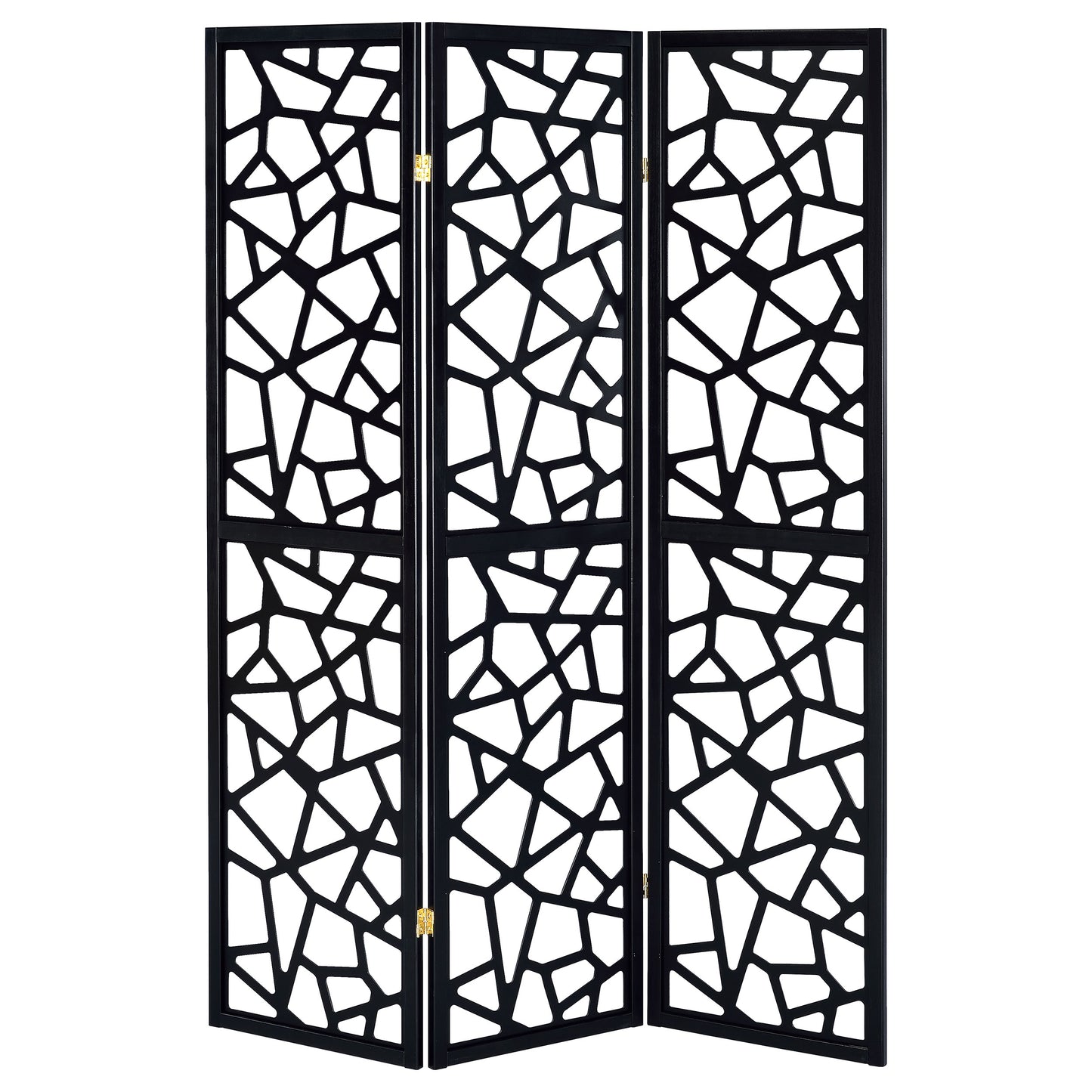 Nailan 3-Panel Room Divider Folding Screen Black Open Mosaic