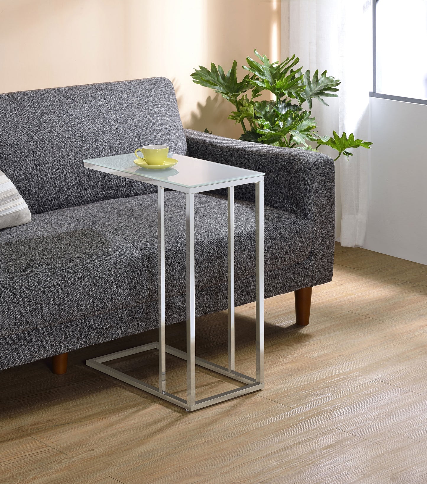 Stella Glass Top C-Shaped Sofa Side Table Chrome