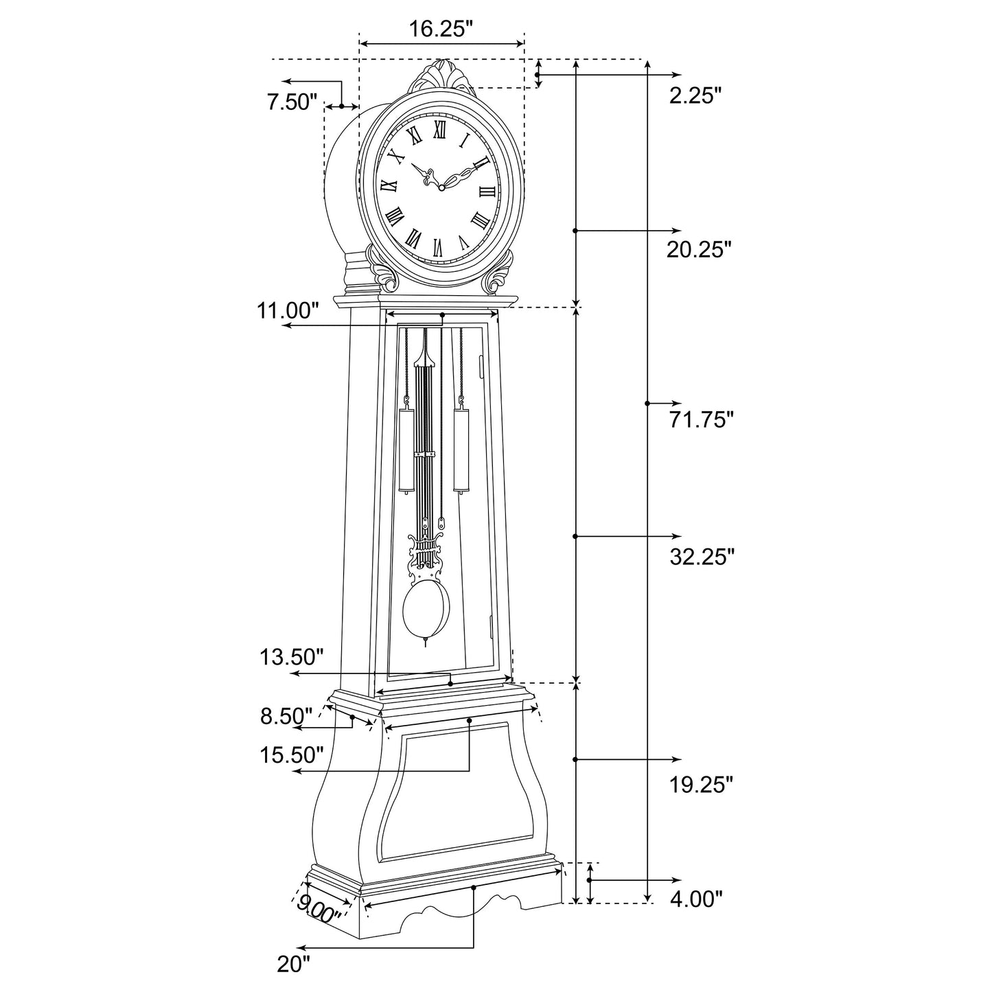 Narcissa Grandfather Clock with Adjustable Chime Brown Red