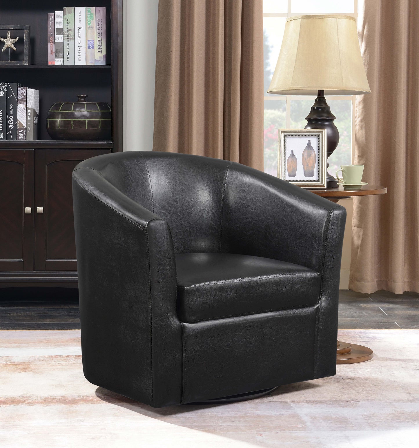 Turner Upholstered Barrel Back Swivel Chair Dark Brown