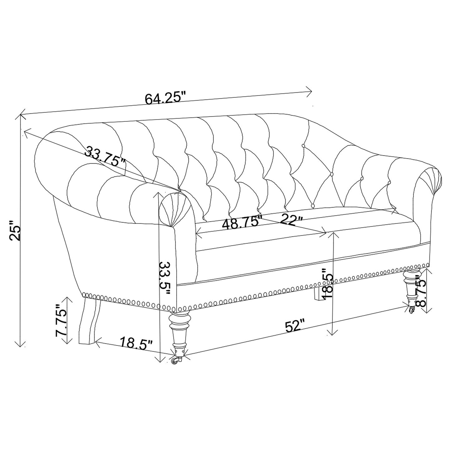 Billie Upholstered Rolled Arm Tufted Loveseat Natural