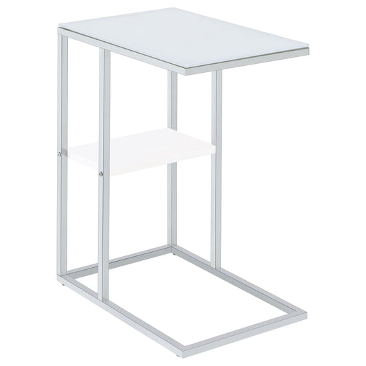 Daisy Glass Top C-Shaped Sofa Side Table White and Chrome