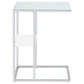 Daisy Glass Top C-Shaped Sofa Side Table White and Chrome