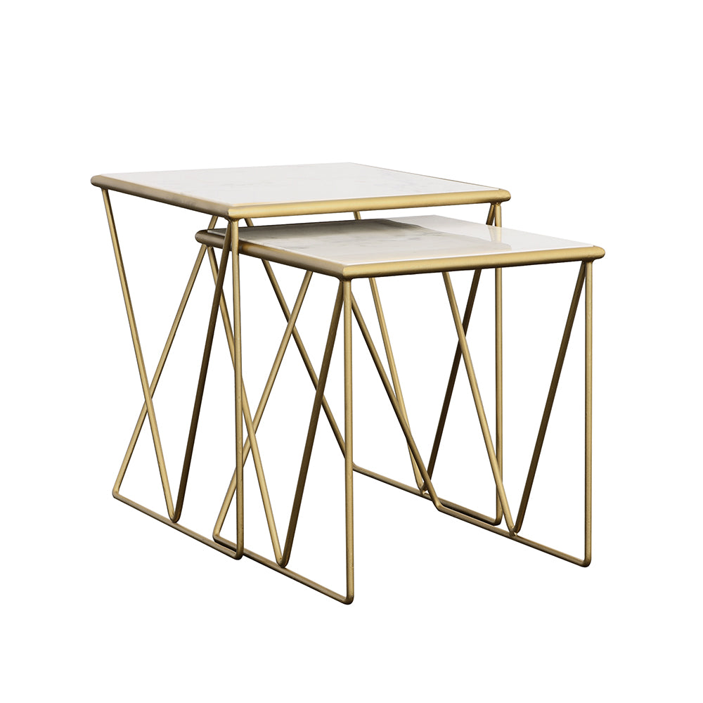 Bette 2-piece Marble Top Nesting Table Set White and Gold