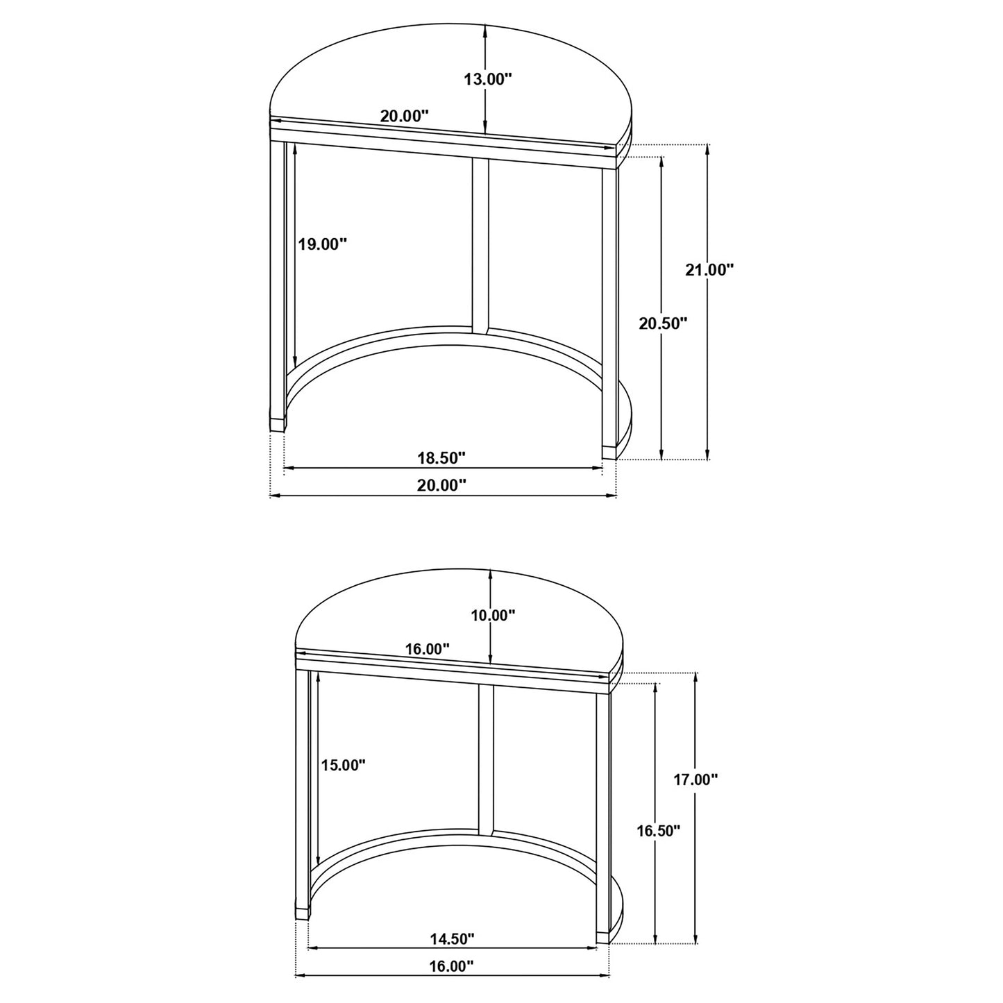 Zakiya 2-piece Demilune Nesting Table Set Black and White