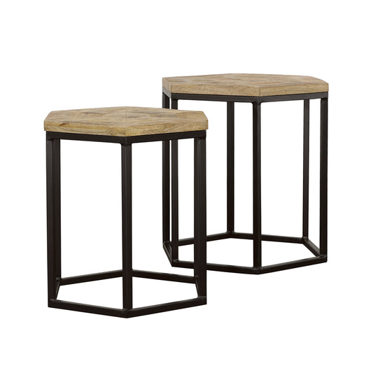 Adger 2-piece Hexagonal Nesting Tables Natural and Black