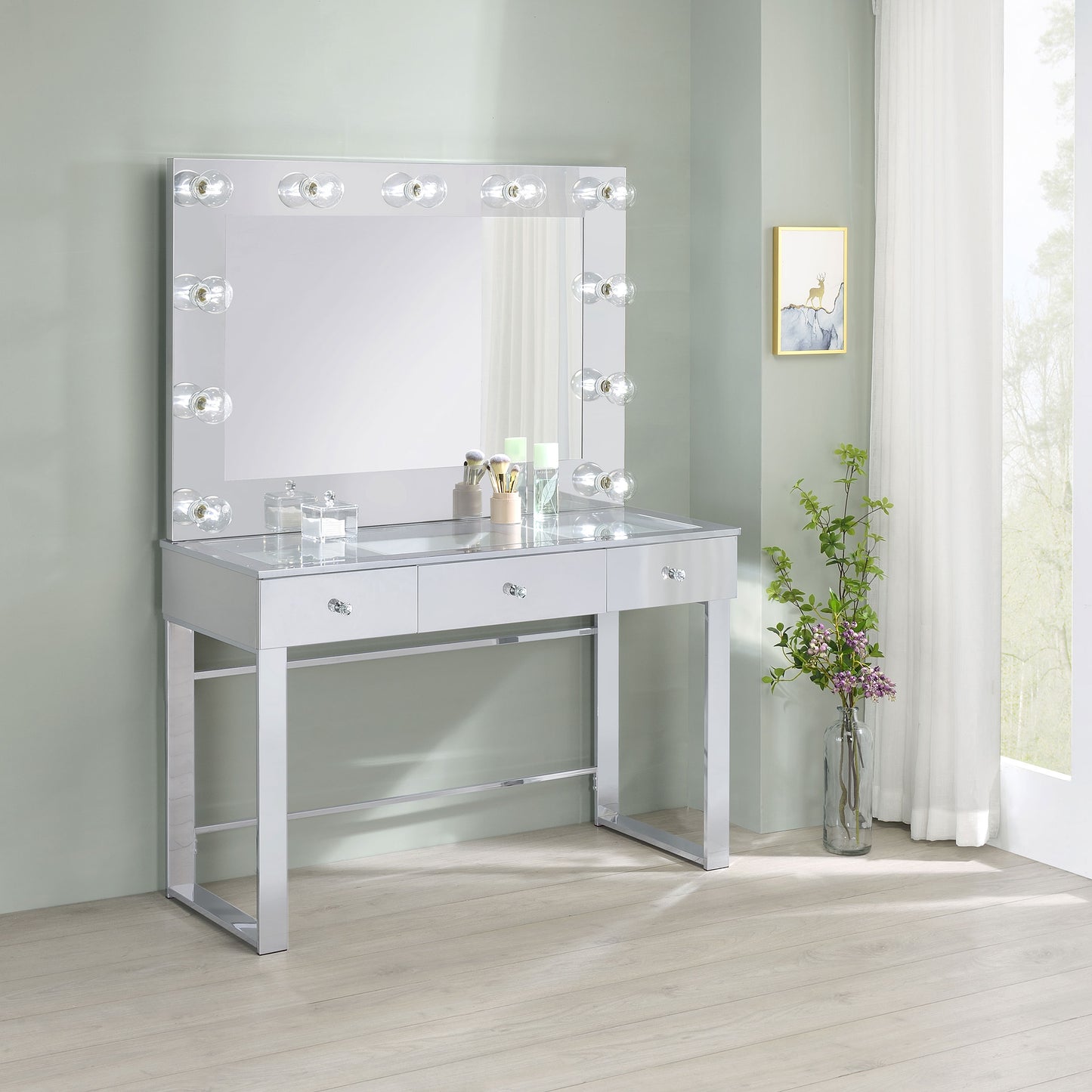 Umbridge 3-drawer Vanity Set with Lighting Chrome and White