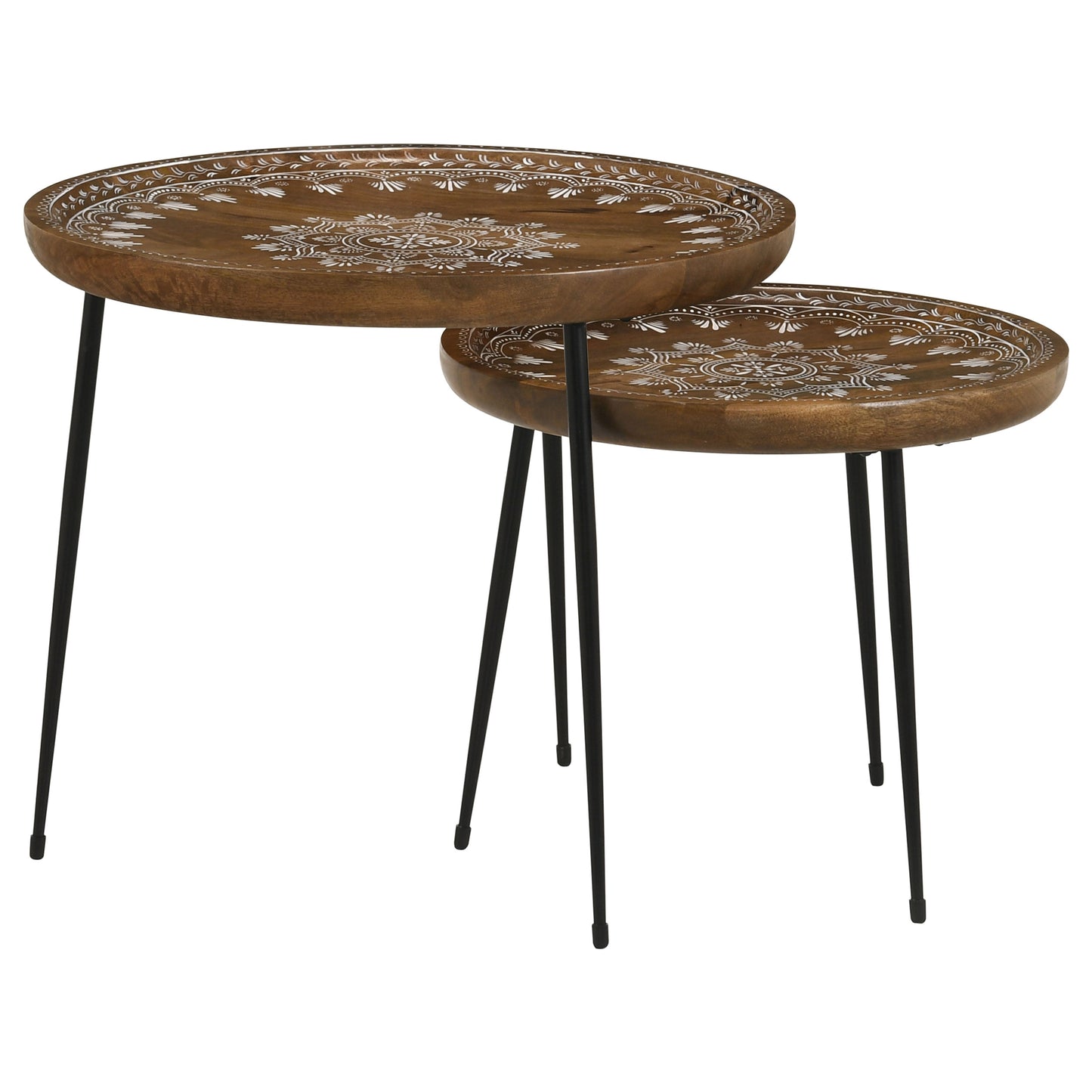 Nuala 2-piece Round Mango Wood Nesting Tables Honey