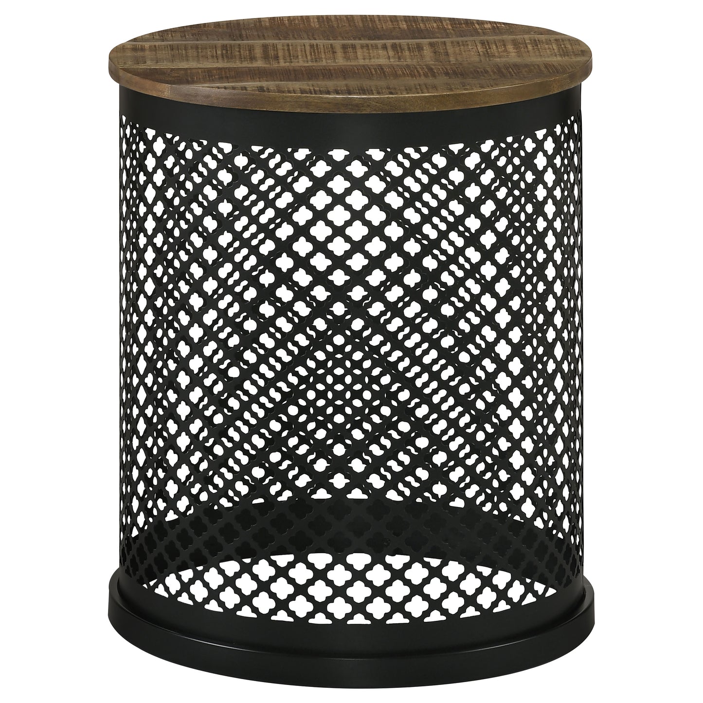 Aurora Round Drum Base Accent Side Table Natural and Black