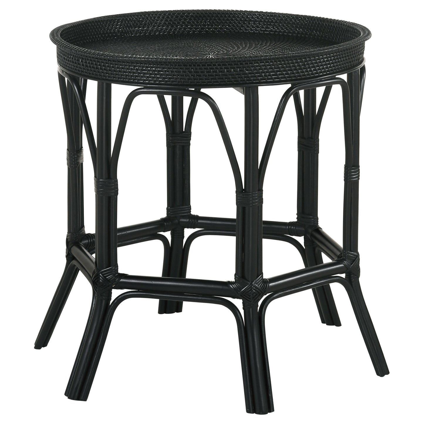 Antonio Round Rattan Tray Top Accent Side Table Black