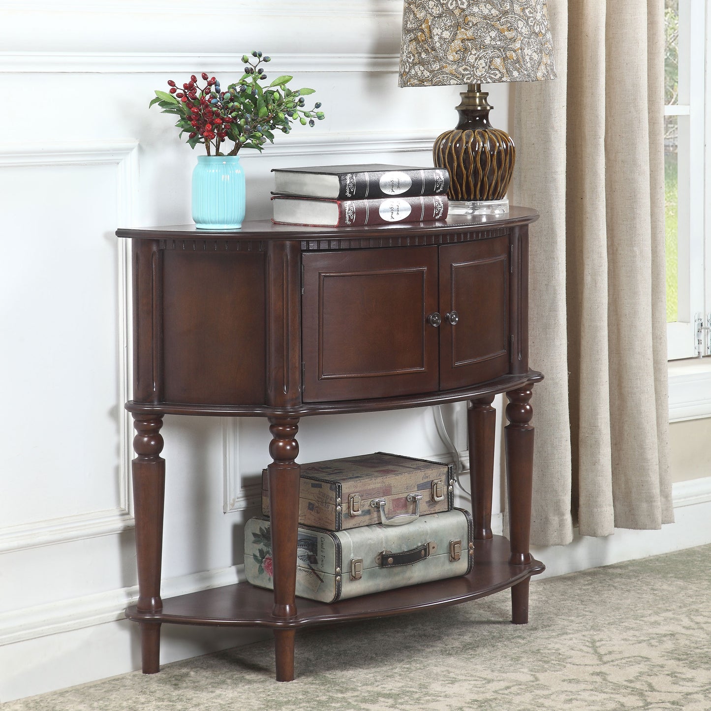 Brenda 2-door Demilune Wood Entryway Console Table Brown