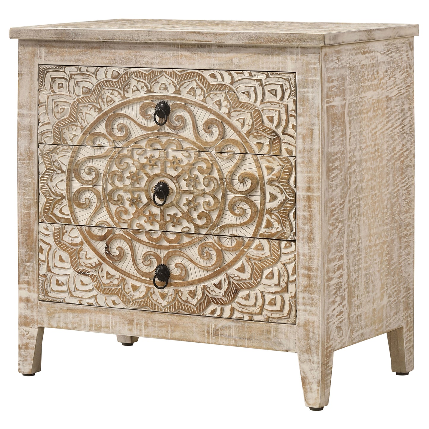 Mariska 3-drawer Wood Mandala Cabinet Distressed White