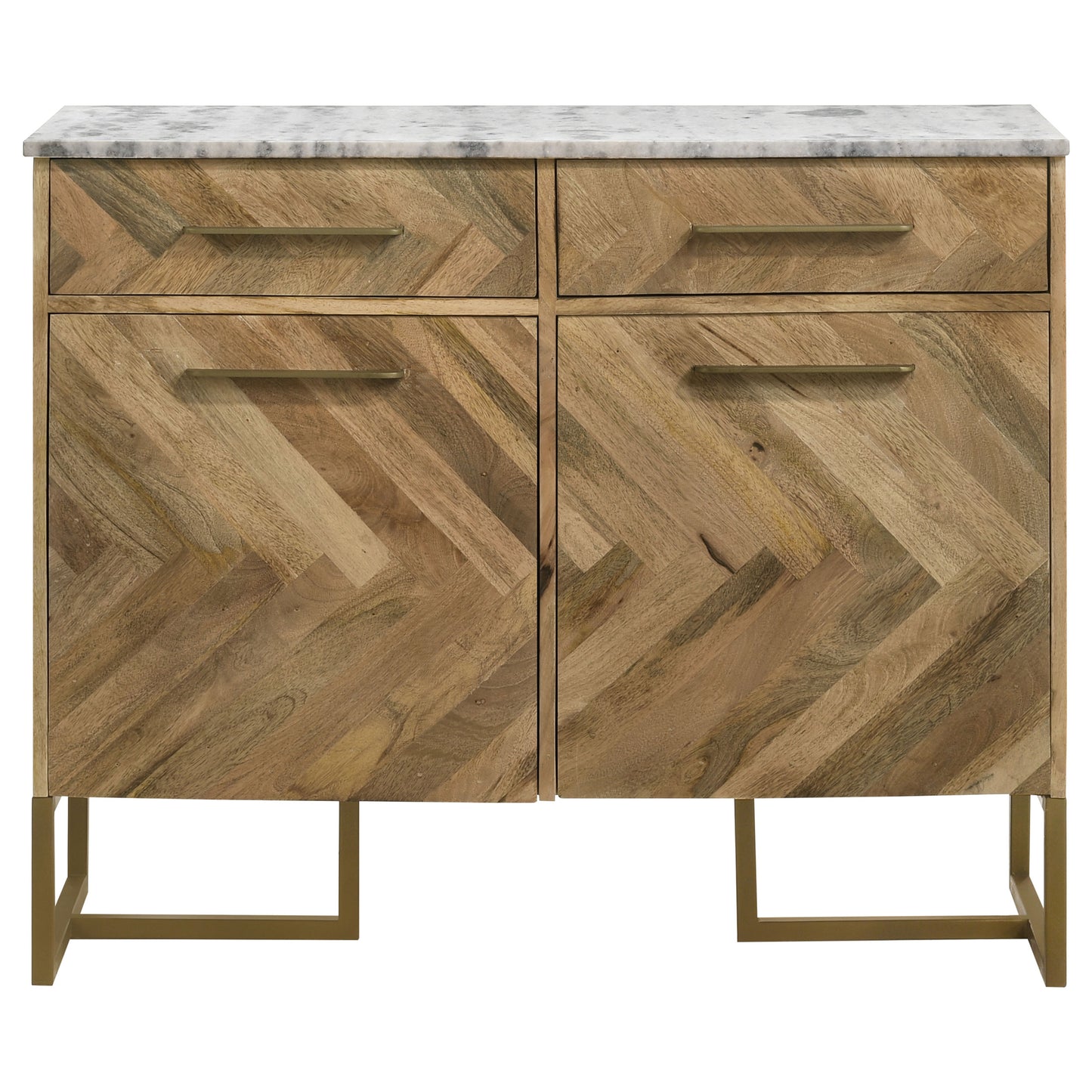 Keaton 2-door Marble Top Herringbone Accent Cabinet Natural