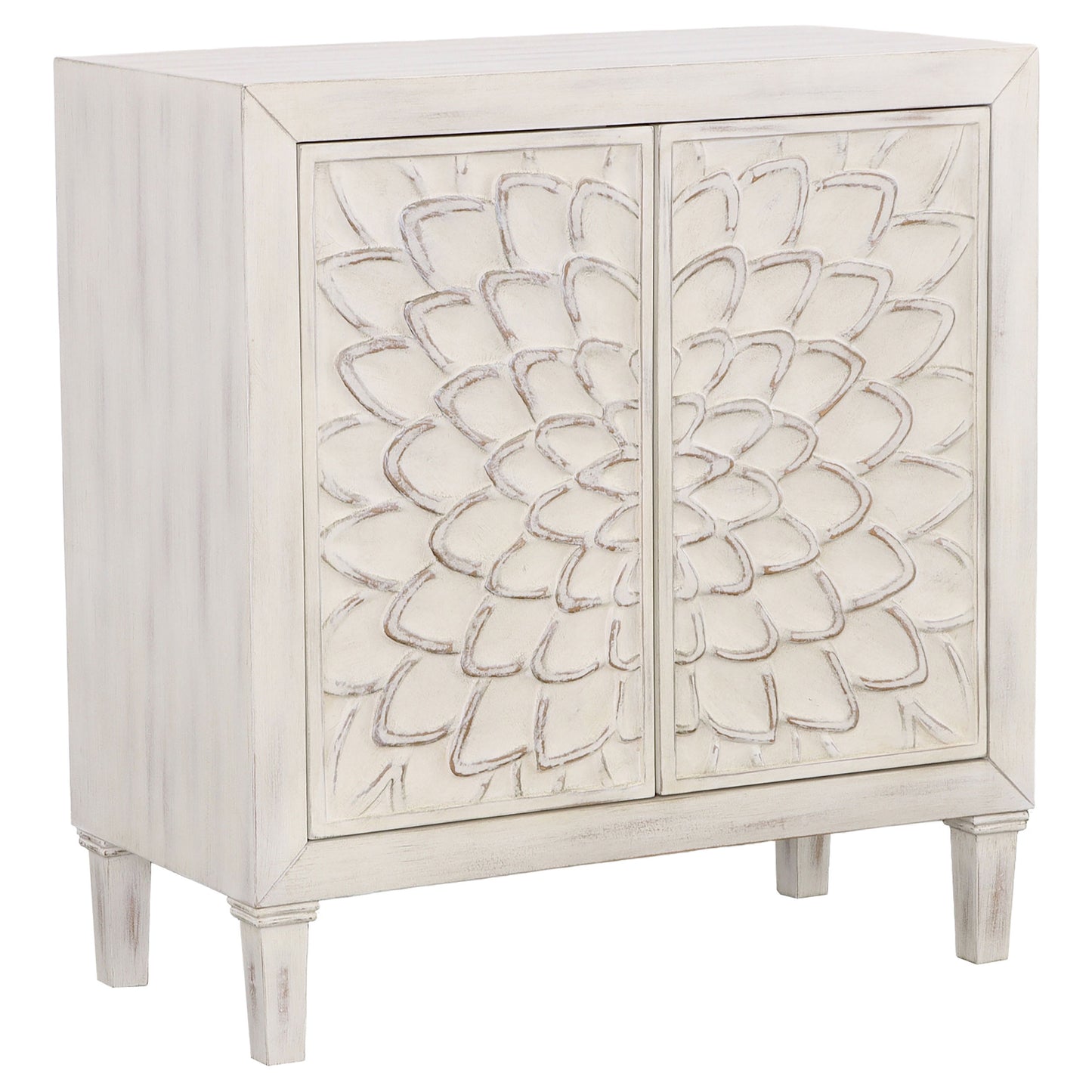 Clarkia Accent Cabinet with Floral Carved Door White