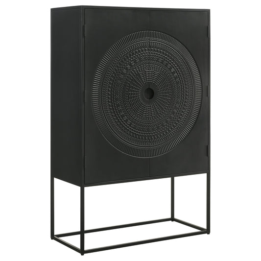 Jenna 2-door Mango Wood Mandala Pattern Accent Cabinet Black