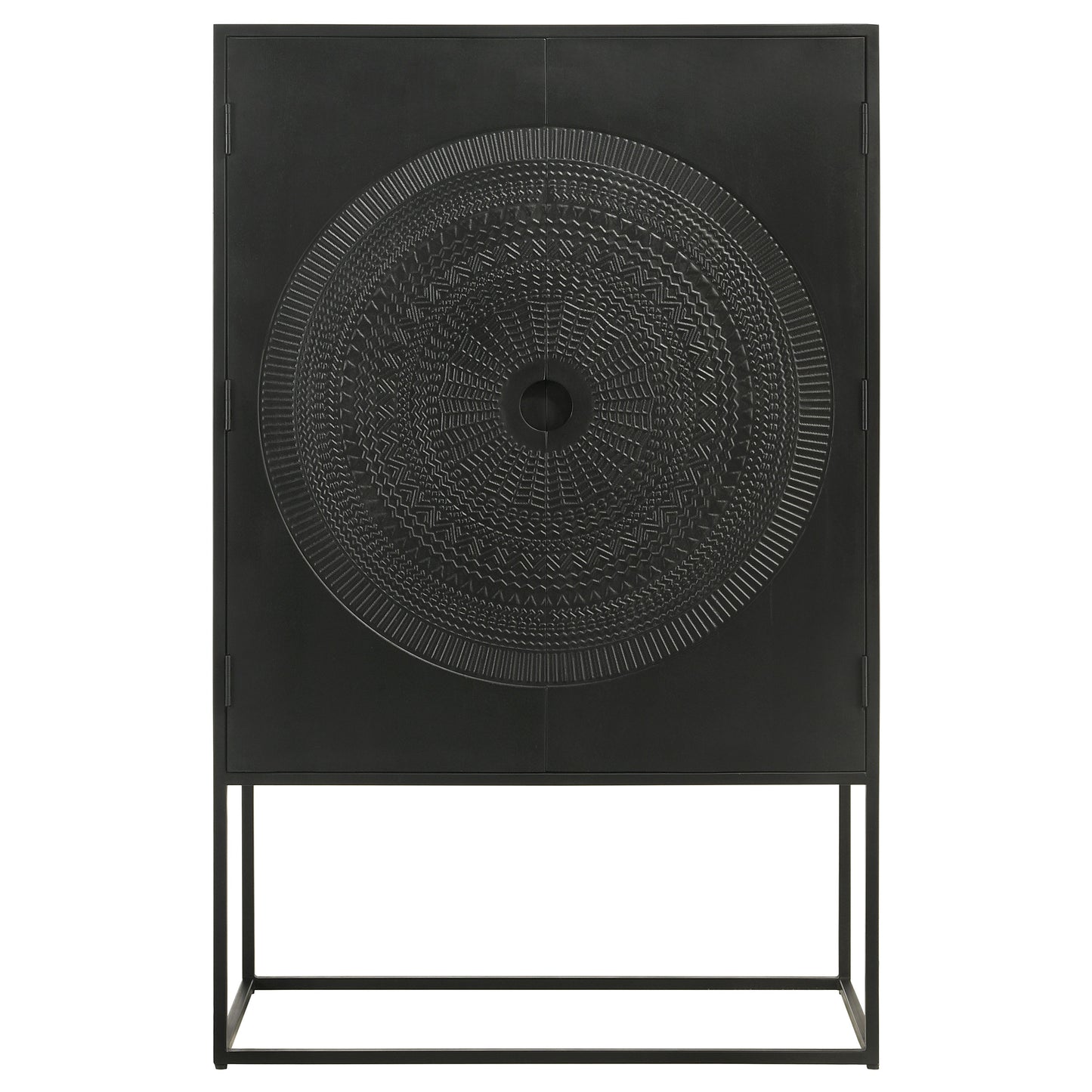 Jenna 2-door Mango Wood Mandala Pattern Accent Cabinet Black