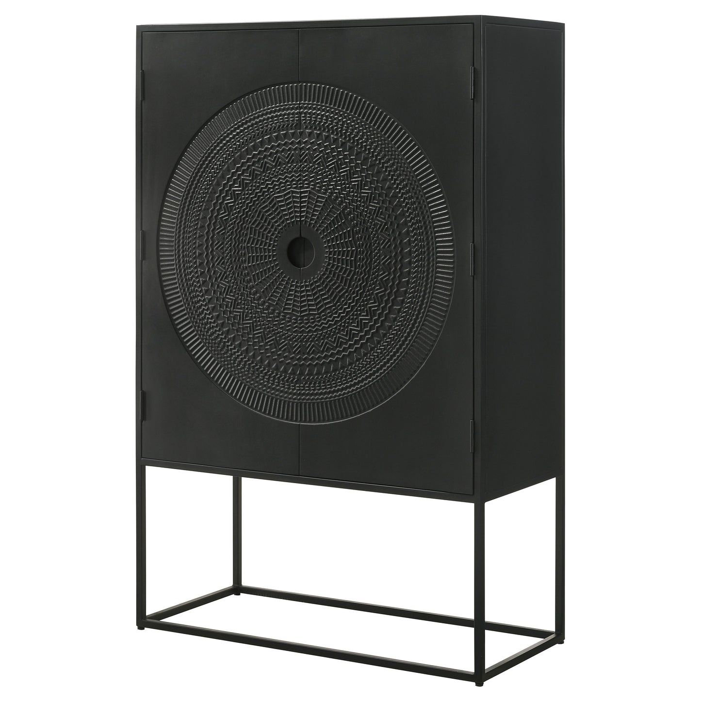 Jenna 2-door Mango Wood Mandala Pattern Accent Cabinet Black