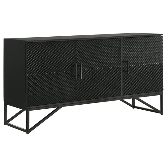 Riddell 3-door Wood Reeding Accent Cabinet Matte Black