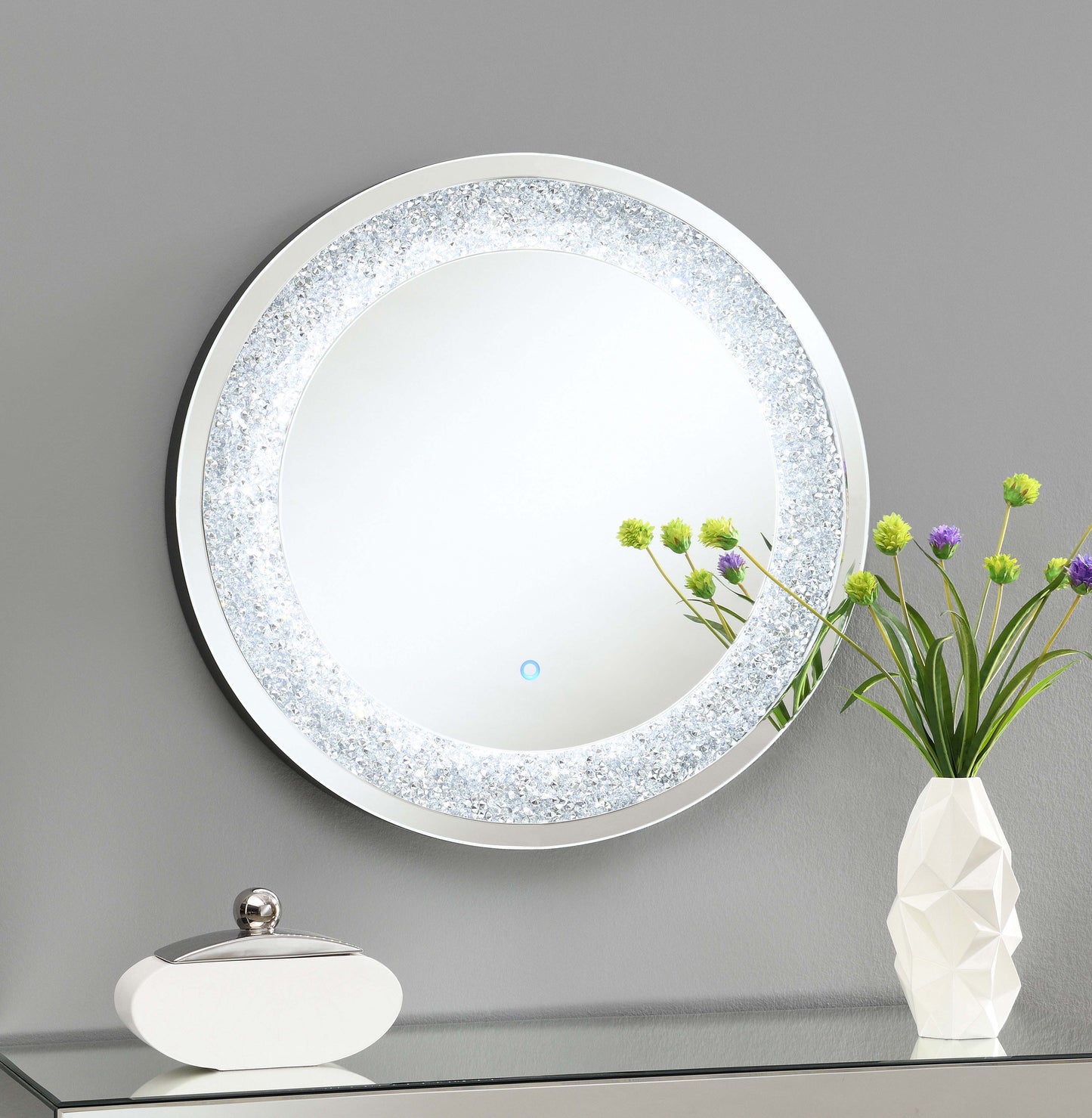 Landar 32 x 32 Inch Round LED Light Wall Mirror Silver