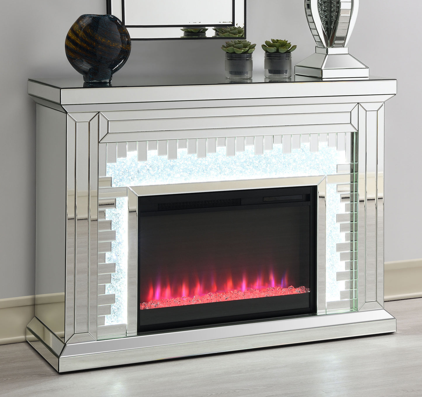 Gilmore Mirrored Freestanding Electric Fireplace Silver