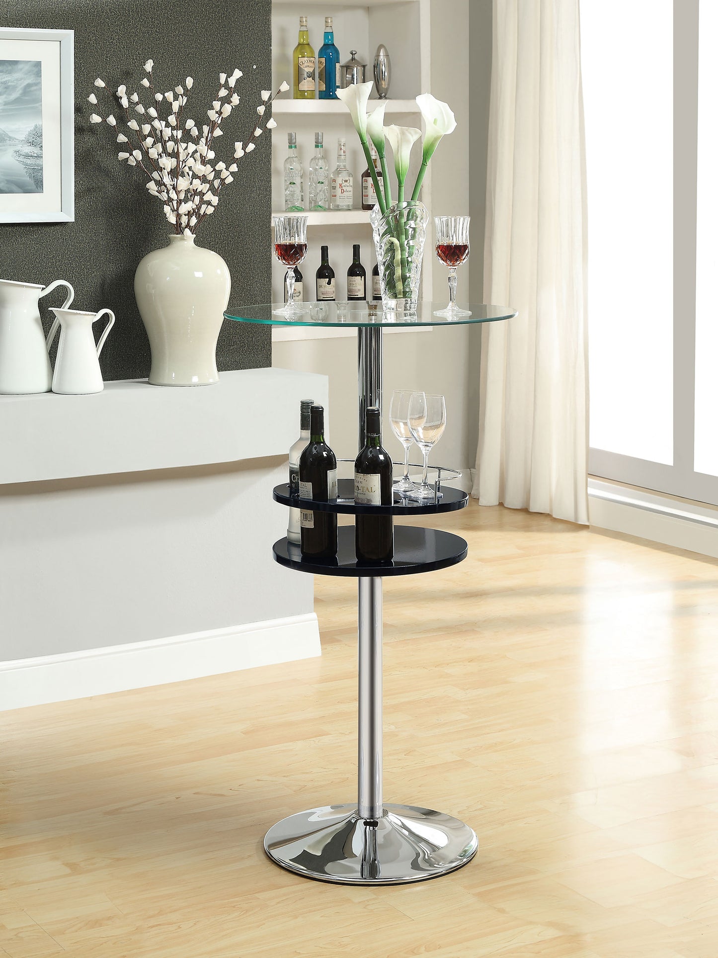 Gianella Round 24-inch Glass Top Bistro Bar Table Chrome