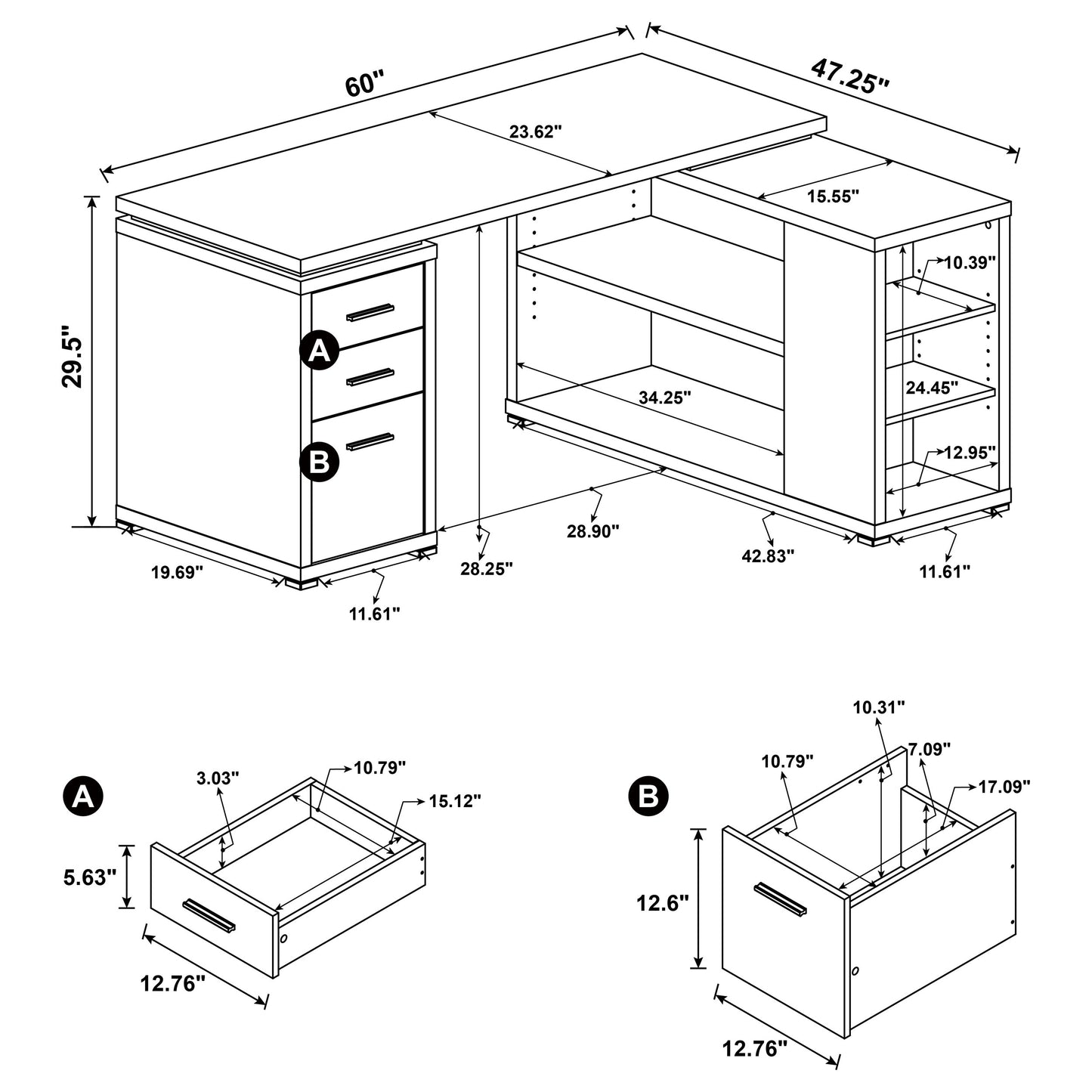 Yvette 60-inch 3-drawer L-Shape Computer Desk Grey Driftwood