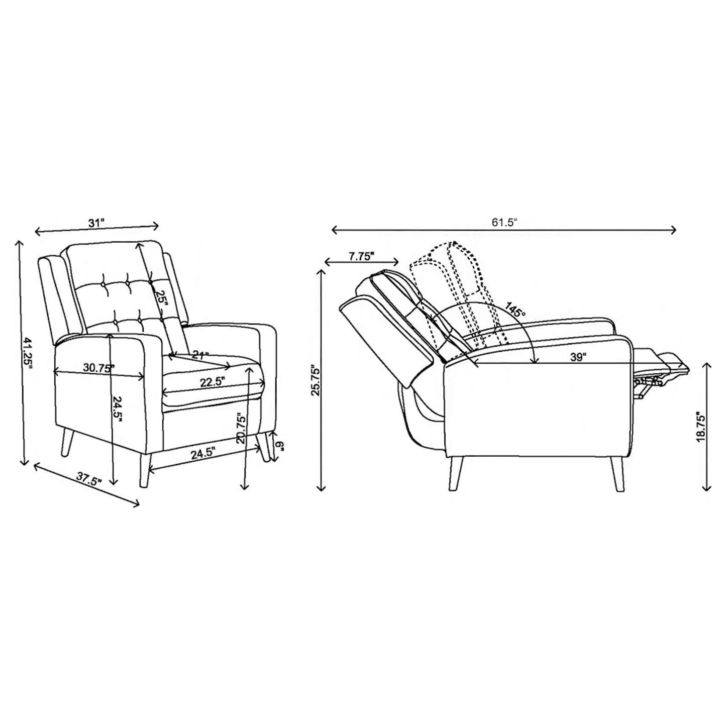 Davidson Upholstered Tufted Push Back Recliner Grey