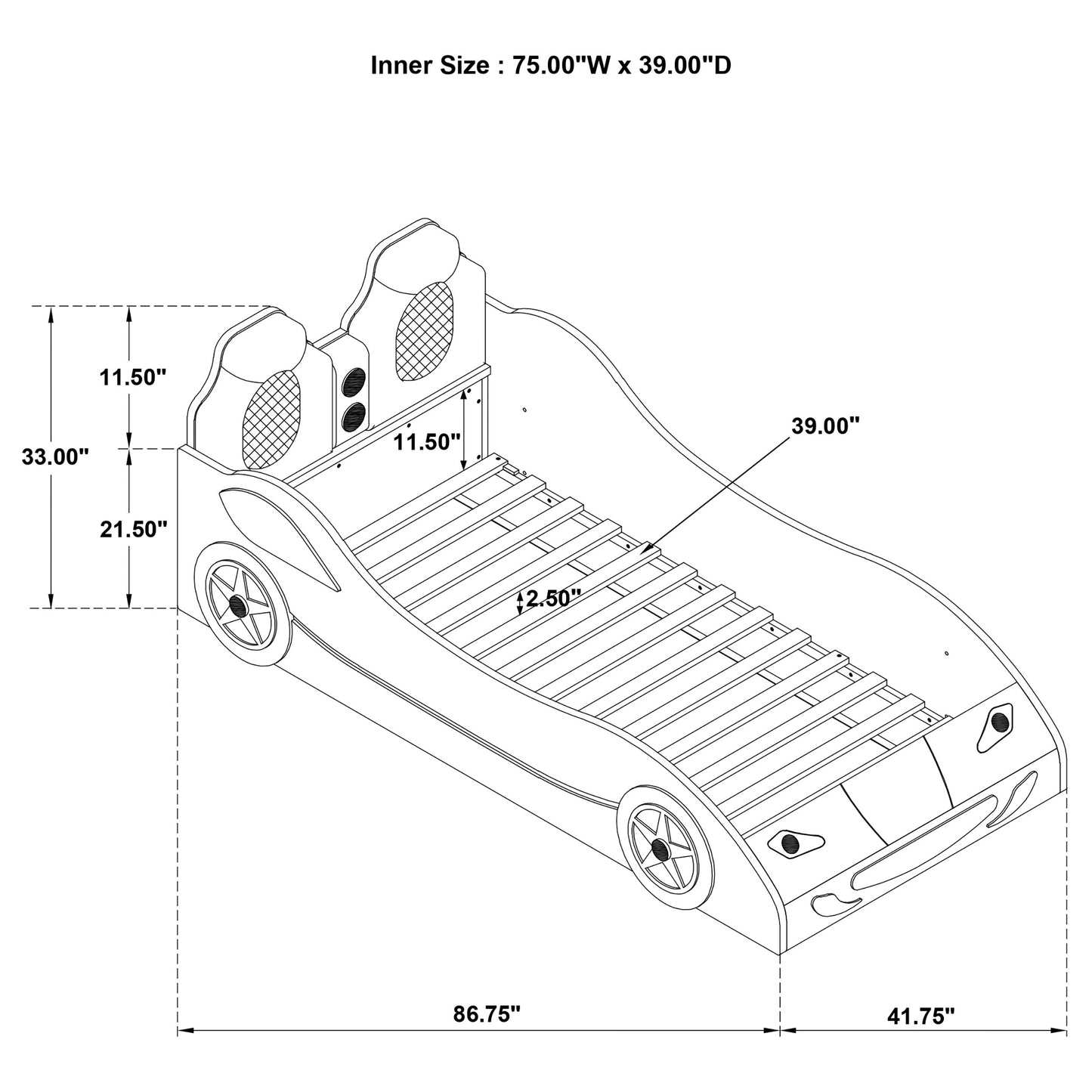 Cruiser Wood Twin LED Race Car Bed White