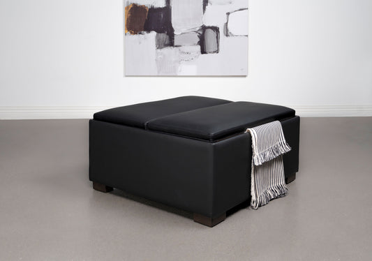 Paris Upholstered Storage Ottoman with Tray Black