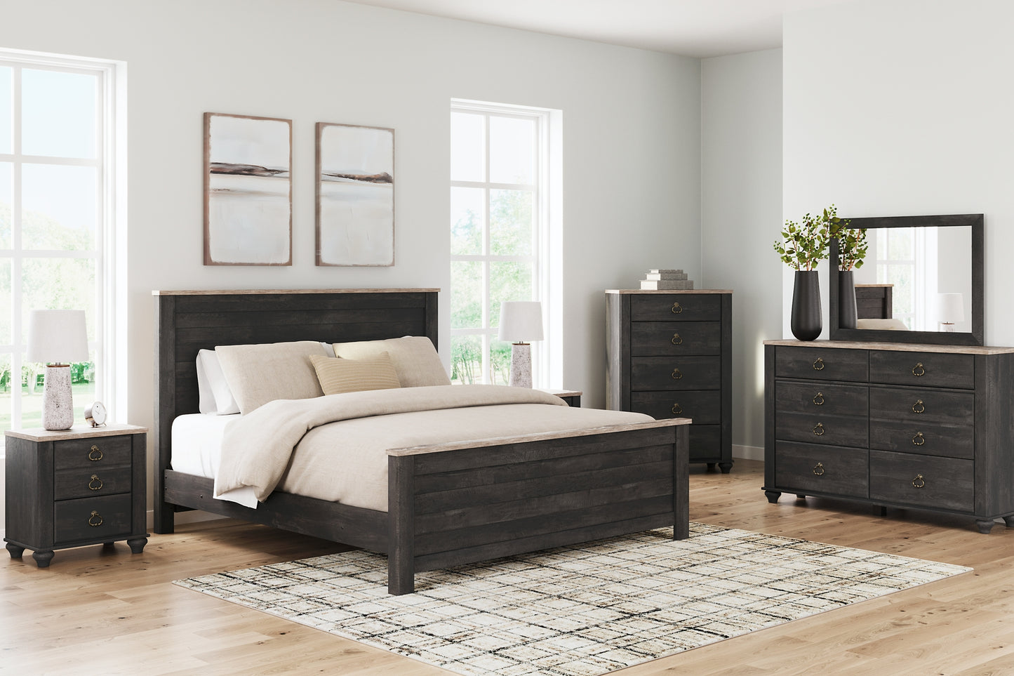 Nanforth King Panel Bed with Dresser and Nightstand