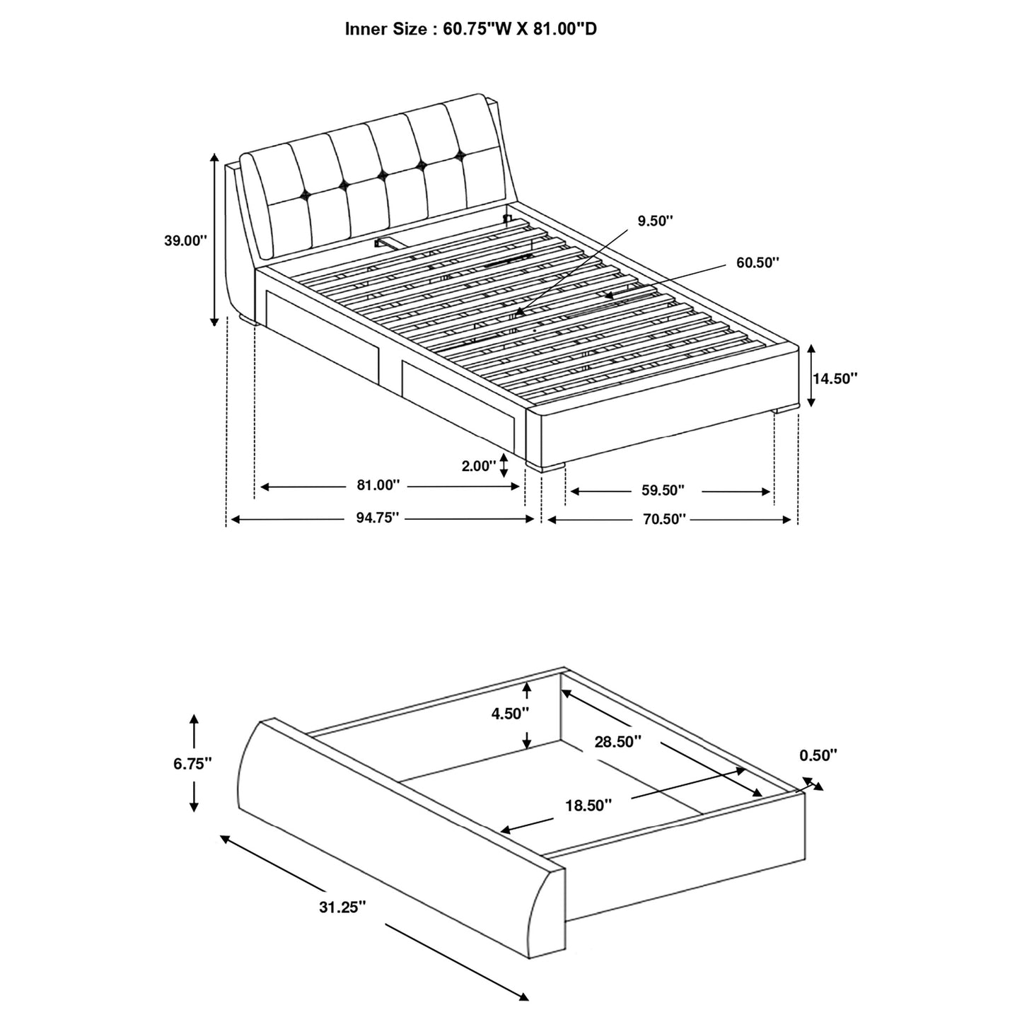 Fenbrook Upholstered Queen Storage Panel Bed Grey