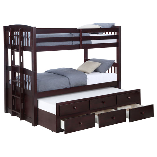 Kensington Twin Over Twin Bunk Bed with Trundle Cappuccino